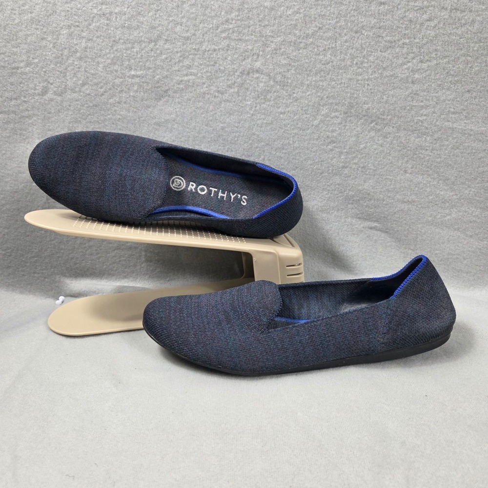 Rothys The Loafer Navy Heather Knit Flats Shoes Womens 8.5